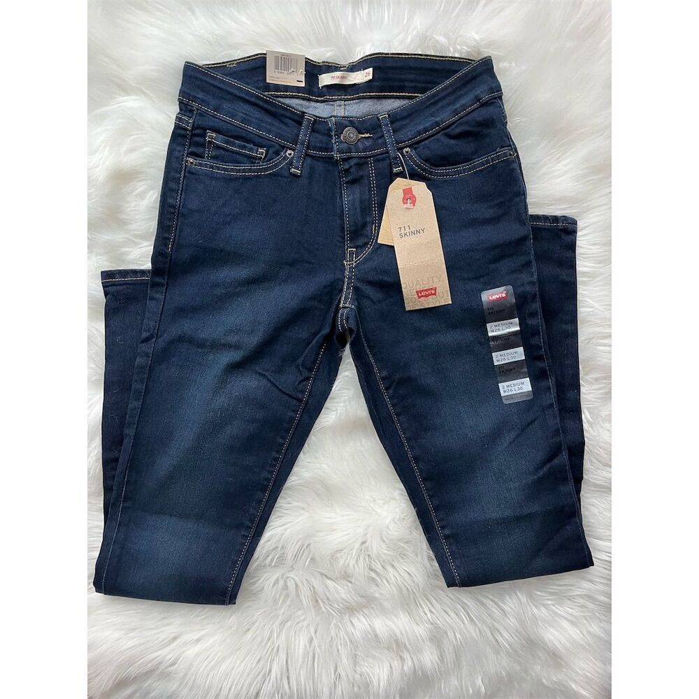 🆕Levi's 711 Skinny Mid Rise Women's Jeans Dark Wash Blue Size 2 Medium 26x30